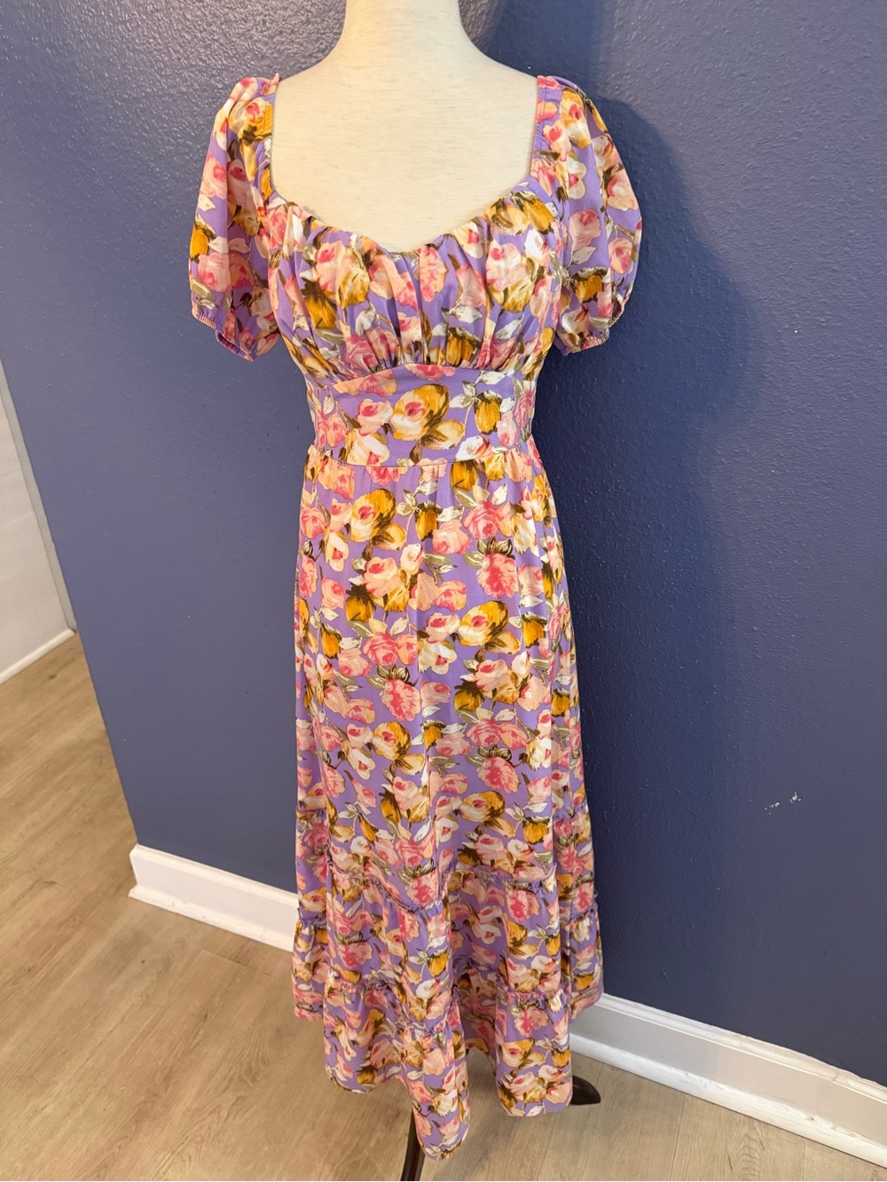 Inspired Hearts Lavender Floral Maxi Dress with Puff Sleeves - Picture 4 of 7